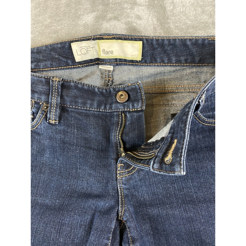 Ann Taylor LOFT Jeans Women's Flare Dark Size 4 Snap Flat Back pockets 30x32 - Picture 5 of 11